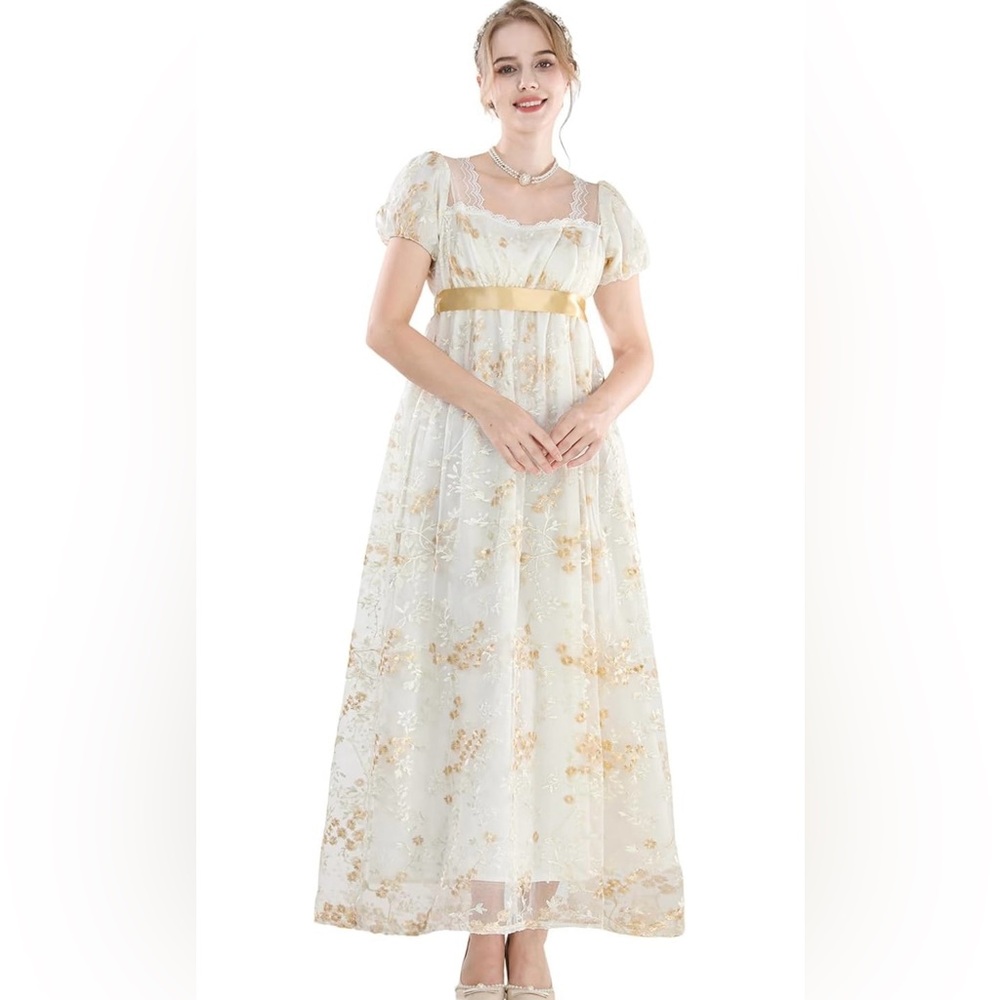 Empire Waist Victorian Embroidered Gown